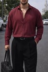 Denver Bordo Renkli Ağaç Kabuğu Desenli Yarım Oversize Rahat Kalıp Gömlek