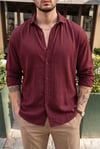 Denver Bordo Renkli Ağaç Kabuğu Desenli Yarım Oversize Rahat Kalıp Gömlek