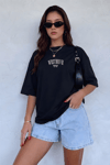 Dont Announce Siyah Oversize Salas Boyfriend Kadın T-Shirt