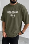 Erkek 1898 Baskılı Haki Oversize Salas T-Shirt