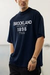 Erkek 1898 Baskılı Lacivert Oversize Salas T-Shirt