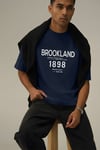 Erkek 1898 Baskılı Lacivert Oversize Salas T-Shirt