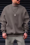 Erkek Açık Kahve Free Life Baskılı Kalın Soft 3 İplik içi Şardonlu 0 Sıfır Yaka Oversize Salaş Sweatshirt