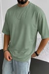 Erkek Açık Yeşil Basic Düz Baskısız Oversize Salas Boyfriend T-Shirt