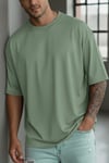 Erkek Açık Yeşil Basic Düz Baskısız Oversize Salas Boyfriend T-Shirt