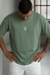 Erkek Açık Yeşil Geyik Baskılı Oversize Fit Bol Geniş Kalıp Salaş Kesim T-shirt