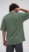 Erkek Açık Yeşil Geyik Baskılı Oversize Fit Bol Geniş Kalıp Salaş Kesim T-shirt