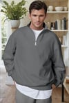 Erkek Antrasit Balıkçı Yaka 3 Iplik Içi Polarlı Şardonlu Oversize Sweatshirt