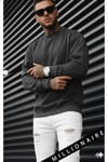 Erkek Antrasit Basic 0 Sıfır Yaka Baskısız Düz Oversize Salaş Bol Kesim Polar Sweatshirt
