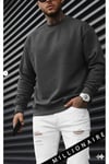 Erkek Antrasit Basic 0 Sıfır Yaka Baskısız Düz Oversize Salaş Bol Kesim Polar Sweatshirt