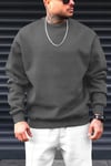 Erkek Antrasit Basic 0 Sıfır Yaka Baskısız Düz Oversize Salaş Bol Kesim Polar Sweatshirt