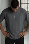 Erkek Antrasit Gri Melanj Geyik Baskılı Oversize Fit Bol Geniş Kalıp Salaş Kesim T-shirt