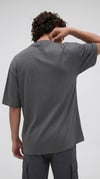 Erkek Antrasit Gri Melanj Geyik Baskılı Oversize Fit Bol Geniş Kalıp Salaş Kesim T-shirt
