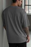 Erkek Antrasit Gri Melanj Geyik Baskılı Oversize Fit Bol Geniş Kalıp Salaş Kesim T-shirt
