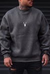 Erkek Antrasit Melanj Geyik Kalın Soft 3 İplik içi Şardonlu 0 Sıfır Yaka Oversize Salaş Sweatshirt