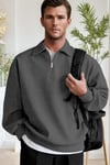 Erkek Antrasit Yarım Fermuar Polo Yaka 3 İplik İçi Polarlı Şardonlu Oversize Sweatshirt