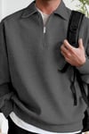 Erkek Antrasit Yarım Fermuar Polo Yaka 3 İplik İçi Polarlı Şardonlu Oversize Sweatshirt