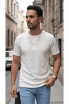 Erkek Beyaz Henley Yaka Tişört Üç Düğmeli Patlı Fitilli Regular T-shirt