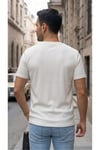 Erkek Beyaz Henley Yaka Tişört Üç Düğmeli Patlı Fitilli Regular T-shirt