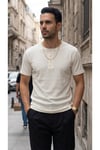 Erkek Beyaz Henley Yaka Tişört Üç Düğmeli Patlı Fitilli Regular T-shirt