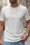 Erkek Beyaz Henley Yaka Tişört Üç Düğmeli Patlı Fitilli Regular T-shirt