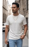 Erkek Beyaz Henley Yaka Tişört Üç Düğmeli Patlı Fitilli Regular T-shirt