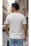 Erkek Beyaz Henley Yaka Tişört Üç Düğmeli Patlı Fitilli Regular T-shirt