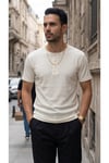Erkek Beyaz Henley Yaka Tişört Üç Düğmeli Patlı Fitilli Regular T-shirt