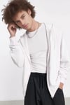 Erkek Beyaz Kapüşonlu Fermuarlı 3 Üç İplik Polar Kanguru Oversize Sweatshirt Zip Up Hoodie