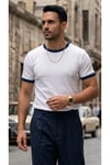 Erkek Beyaz Renkli Tişört Bisiklet Yaka Kol Garnili Regular T-shirt