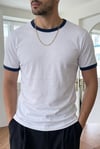 Erkek Beyaz Renkli Tişört Bisiklet Yaka Kol Garnili Regular T-shirt