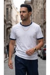 Erkek Beyaz Renkli Tişört Bisiklet Yaka Kol Garnili Regular T-shirt