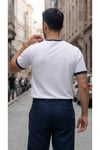 Erkek Beyaz Renkli Tişört Bisiklet Yaka Kol Garnili Regular T-shirt