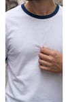 Erkek Beyaz Renkli Tişört Bisiklet Yaka Kol Garnili Regular T-shirt