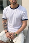 Erkek Beyaz Renkli Tişört Bisiklet Yaka Kol Garnili Regular T-shirt
