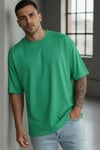 Erkek Bntn Yeşil Basic Düz Baskısız Oversize Salas T-Shirt