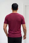 Erkek Bordo Bisiklet Yaka Fitilli Örme Dik Çizgi Regular Kalıp Kısa Kol Tişört