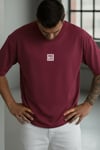 Erkek Bordo Free Life Bisiklet Yaka Oversize Salas T-Shirt