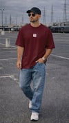 Erkek Bordo Free Life Bisiklet Yaka Oversize Salas T-Shirt