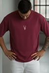 Erkek Bordo Geyik Baskılı Oversize Fit Bol Geniş Kalıp Salaş Kesim T-shirt