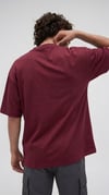 Erkek Bordo Geyik Baskılı Oversize Fit Bol Geniş Kalıp Salaş Kesim T-shirt
