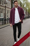 Erkek Bordo Kadife Fitilli Yumuşak Dokulu Loose Fit Oversize Düşük Omuz Gömlek