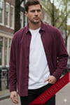 Erkek Bordo Kadife Fitilli Yumuşak Dokulu Loose Fit Oversize Düşük Omuz Gömlek
