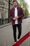 Erkek Bordo Kadife Fitilli Yumuşak Dokulu Loose Fit Oversize Düşük Omuz Gömlek