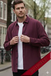 Erkek Bordo Kadife Fitilli Yumuşak Dokulu Loose Fit Oversize Düşük Omuz Gömlek