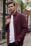 Erkek Bordo Kadife Fitilli Yumuşak Dokulu Loose Fit Oversize Düşük Omuz Gömlek