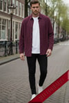 Erkek Bordo Kadife Fitilli Yumuşak Dokulu Loose Fit Oversize Düşük Omuz Gömlek