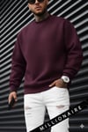 Erkek Bordo Koyu Vişne Çürüğü Basic 0 Sıfır Yaka Baskısız Düz Oversize Salaş Bol Kesim Sweatshirt