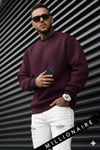 Erkek Bordo Koyu Vişne Çürüğü Basic 0 Sıfır Yaka Baskısız Düz Oversize Salaş Bol Kesim Sweatshirt