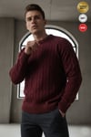 Erkek Bordo Saç Örgü Sıfır Bisiklet Yaka Regular Triko Yün Karışım Kalın Akrilik Kazak